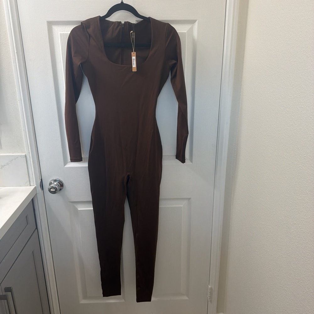 SKIMS Brown Long-Sleeve Scoop-Neck Jumpsuit